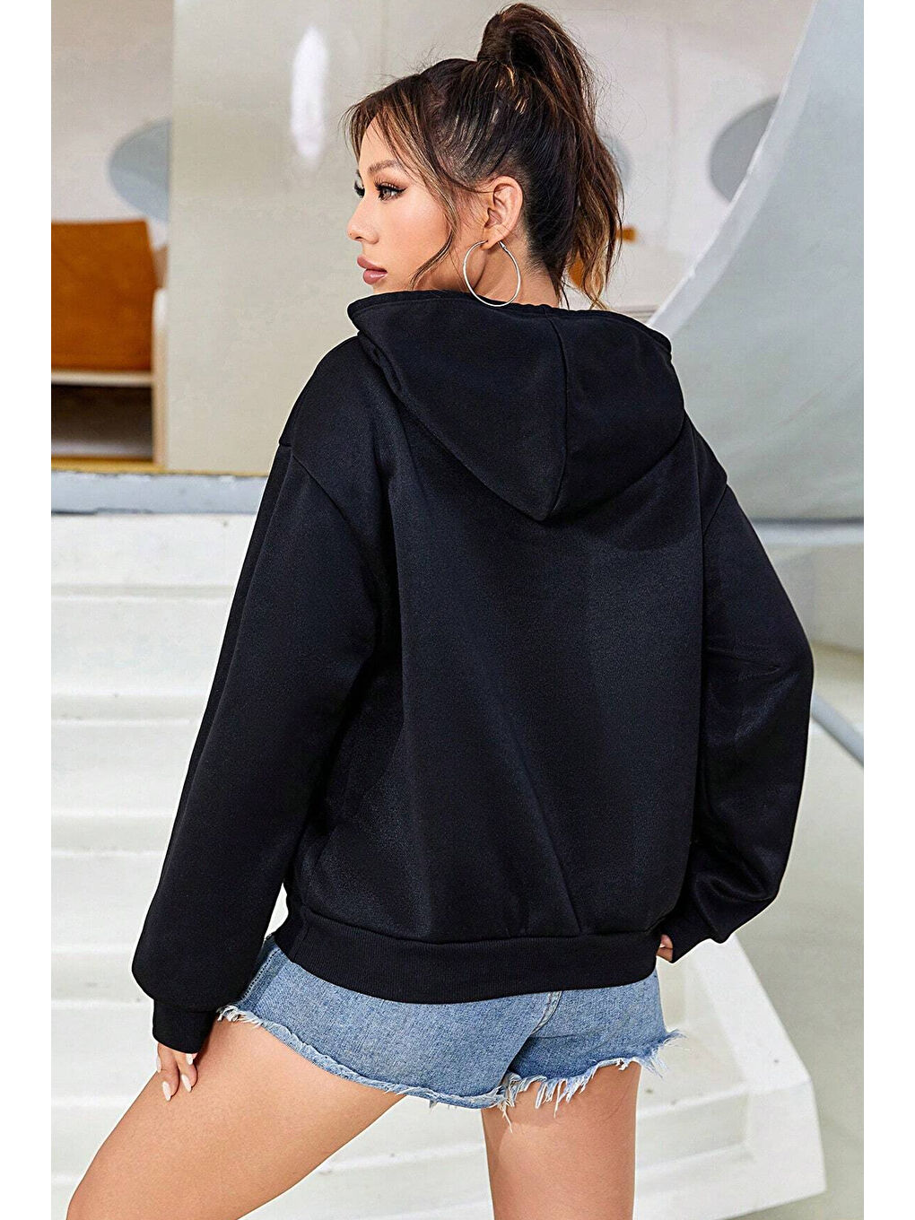Siyah Unisex Oversize Balance Baskılı Sweatshirt-1