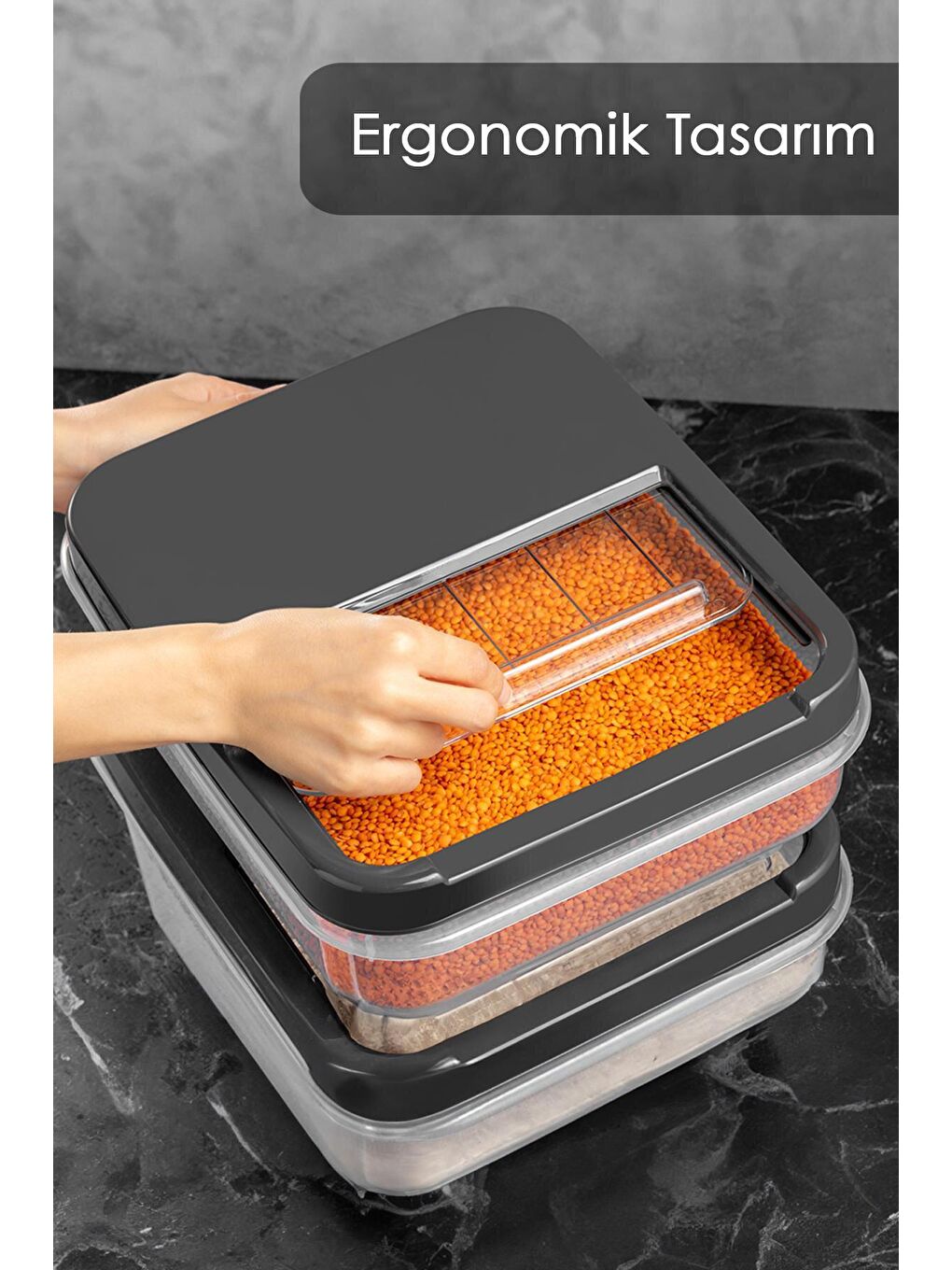 Antrasit 8 lt Kayar Kapaklı Erzak Saklama Kabı-1