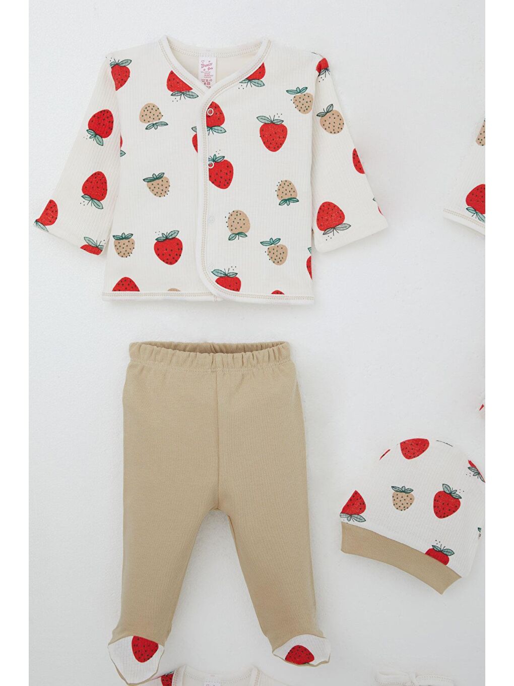 Kız Bebek Hastane Çıkışı 8 Li Çilek Bahçesi Desenli Ekru (0-3 Ay)-2