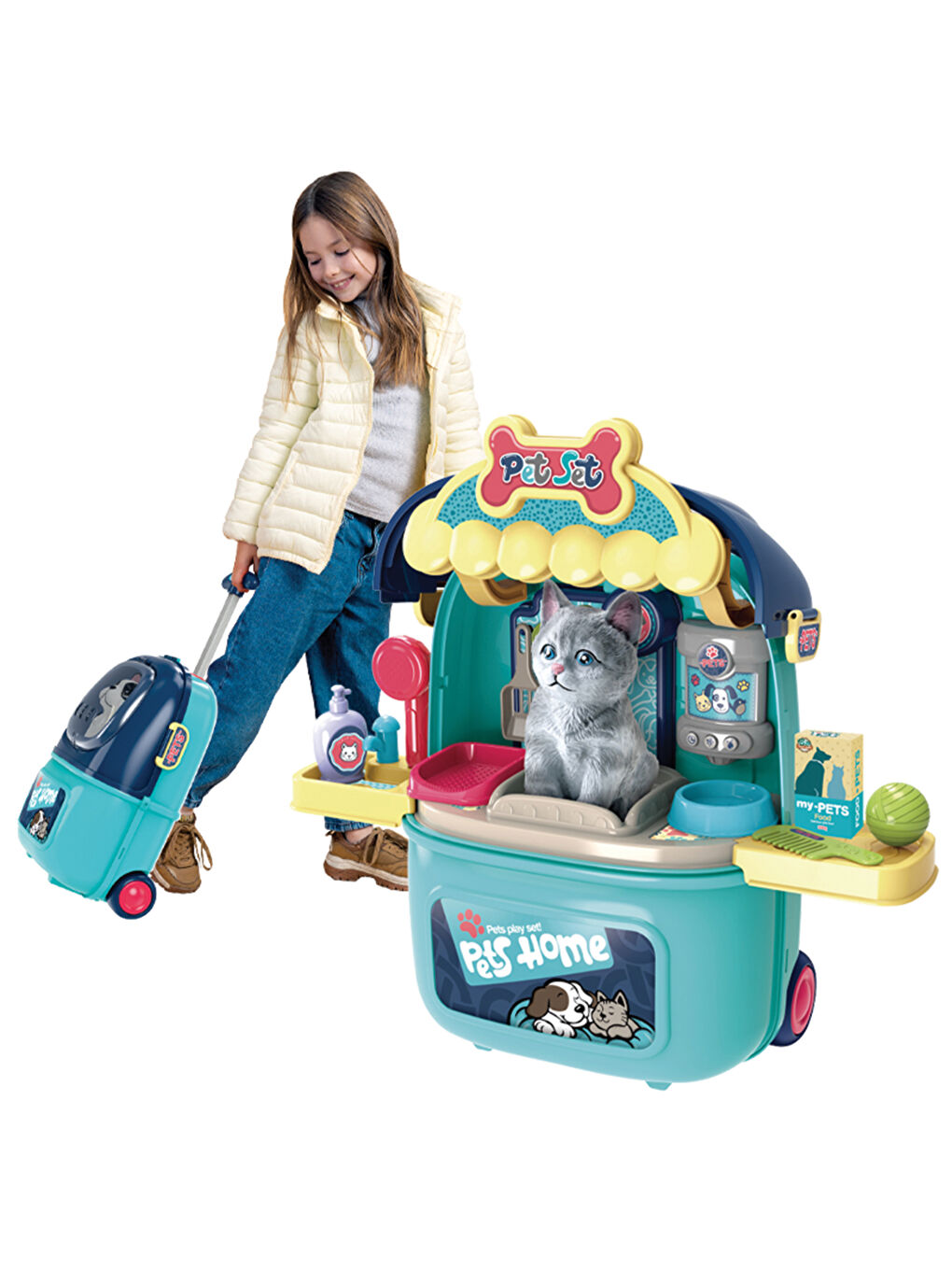 Evcil Hayvan Oyun Seti Tekerlekli Çekçekli Sırt Çantası-4