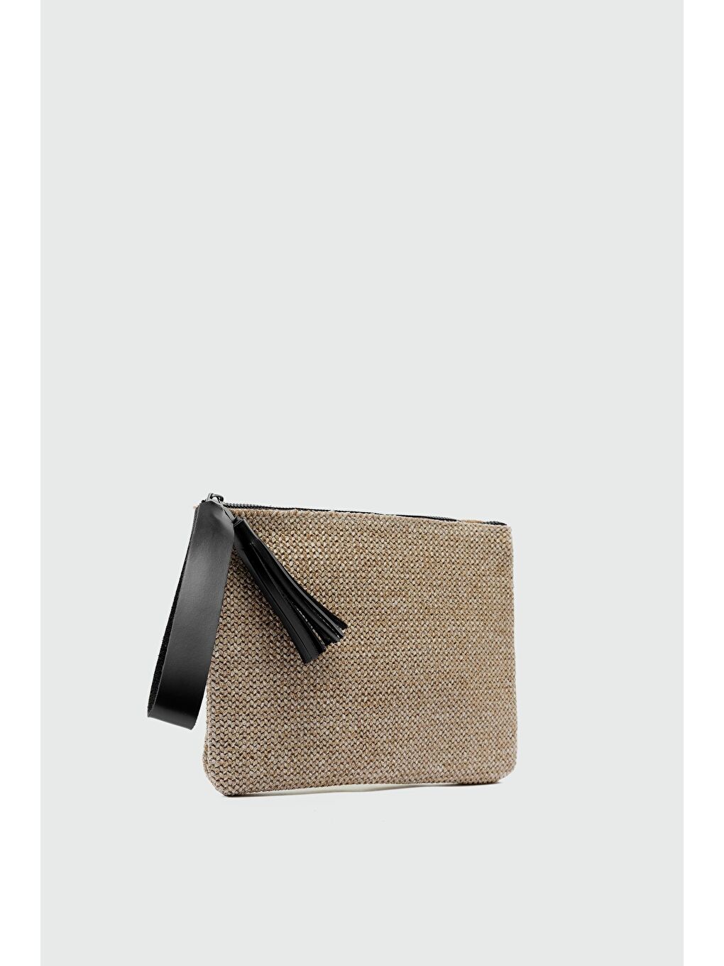 Juno Püskül Detaylı Hasır Clutch Çanta Siyah-2