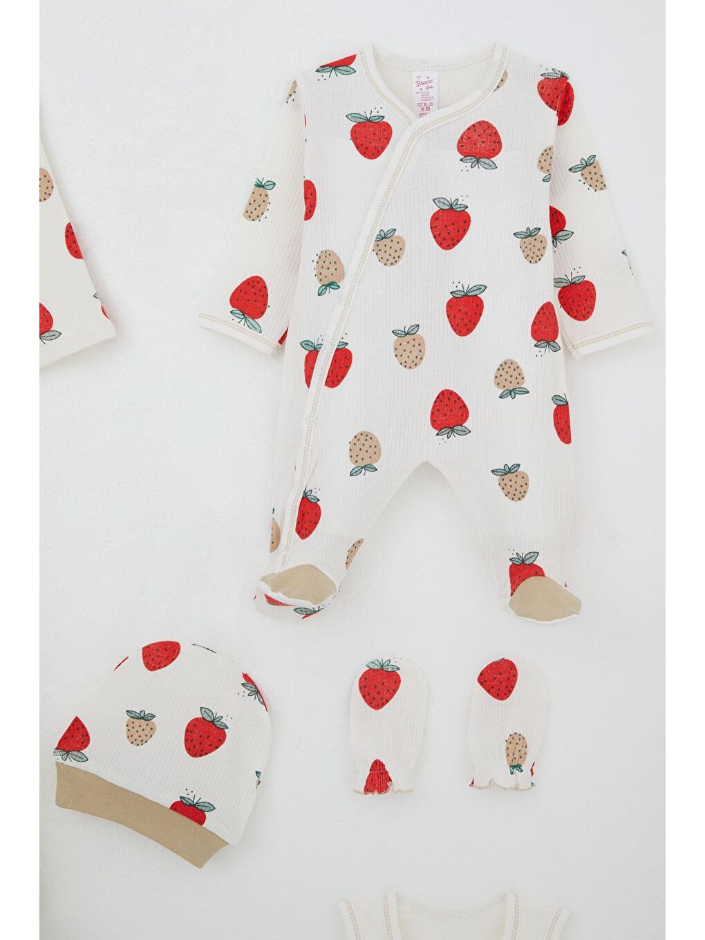 Kız Bebek Hastane Çıkışı 8 Li Çilek Bahçesi Desenli Ekru (0-3 Ay)-4