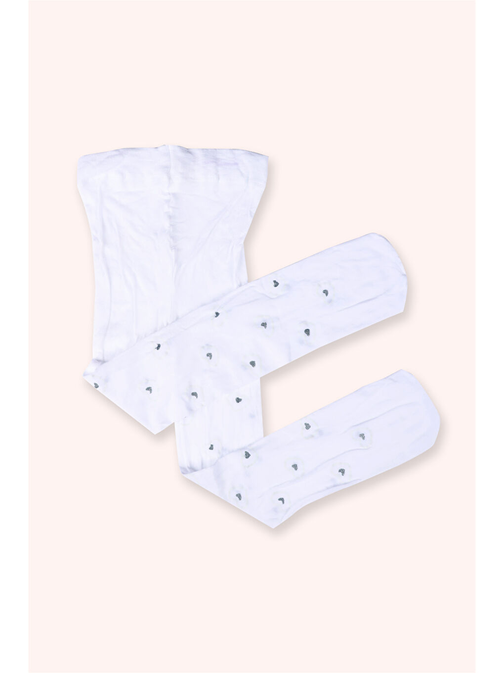 Kız Bebek Kalp Desenli Dizaltı Beyaz Çorap-1