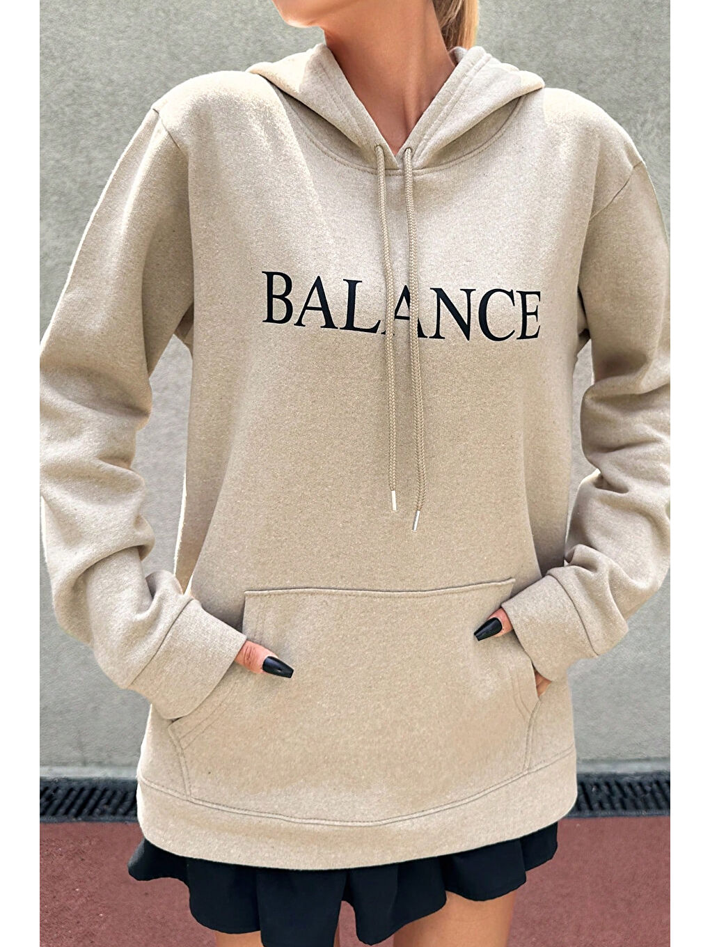 Bej Unisex Oversize Balance Baskılı Sweatshirt-2