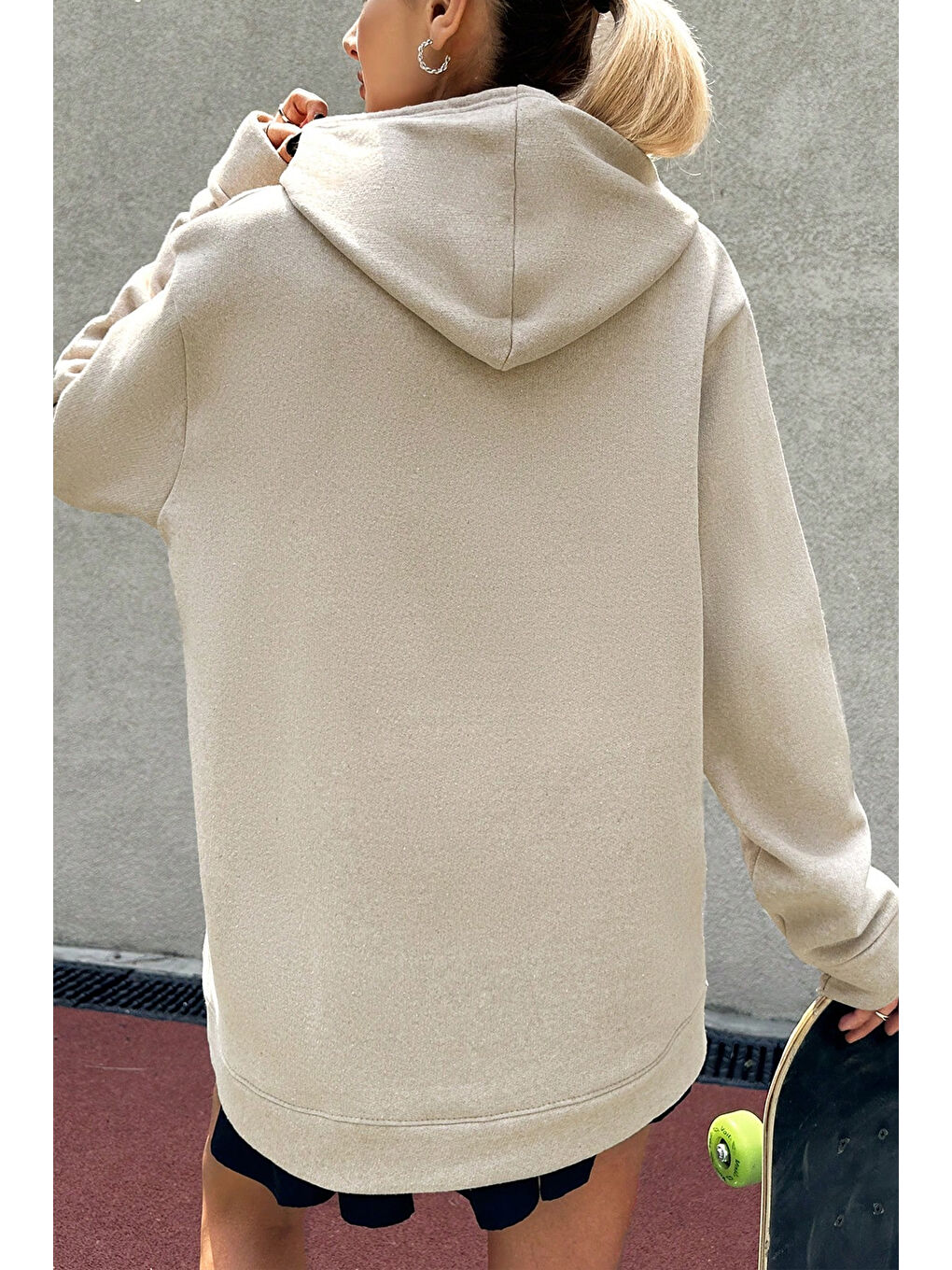 Bej Unisex Oversize Balance Baskılı Sweatshirt-3