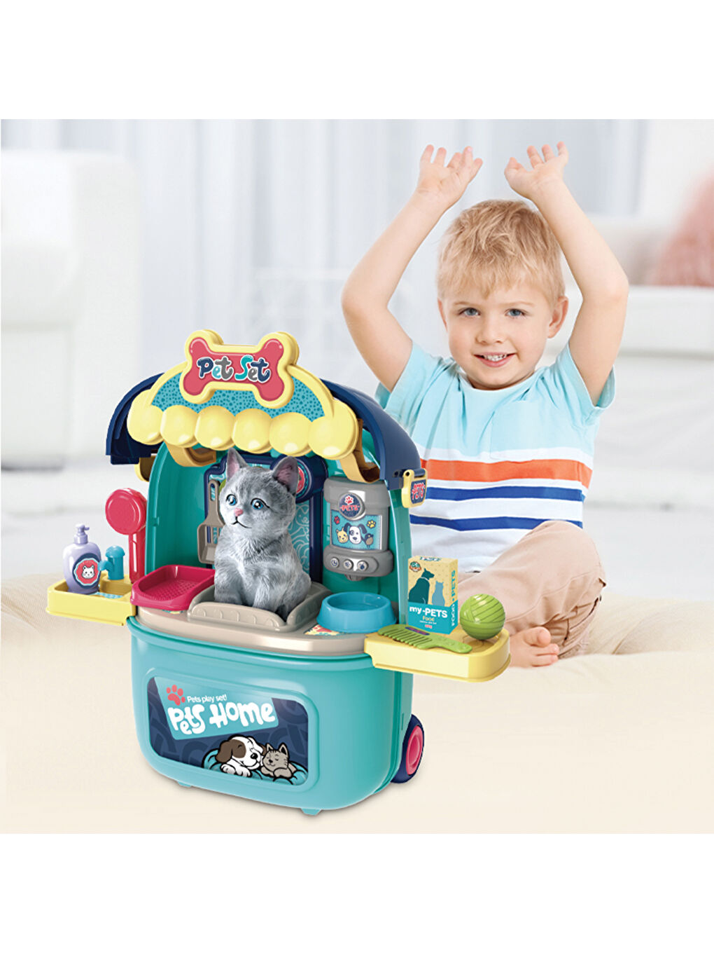 Evcil Hayvan Oyun Seti Tekerlekli Çekçekli Sırt Çantası-6