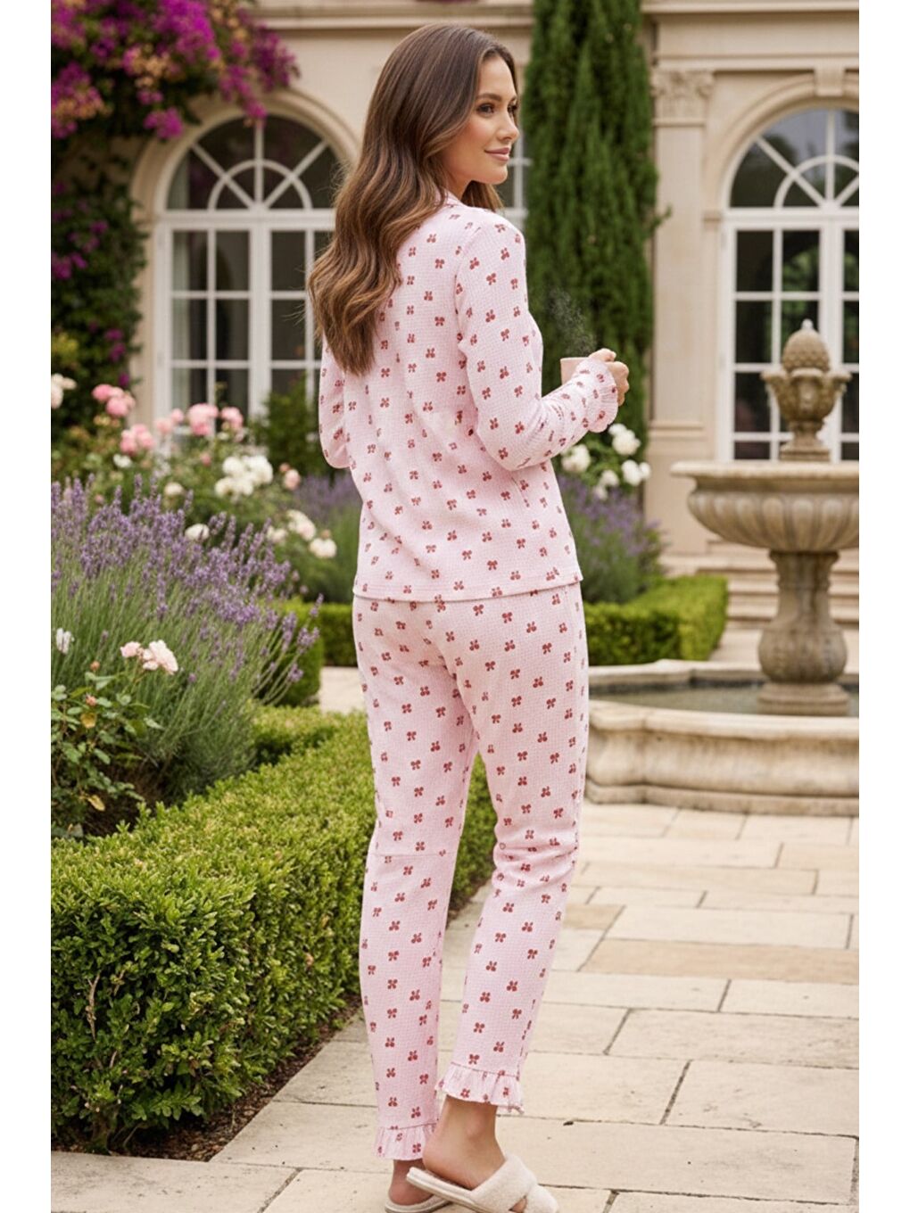 Bürümcük Dokulu Düğmeli Pijama Takım Pembe Fiyonk-2