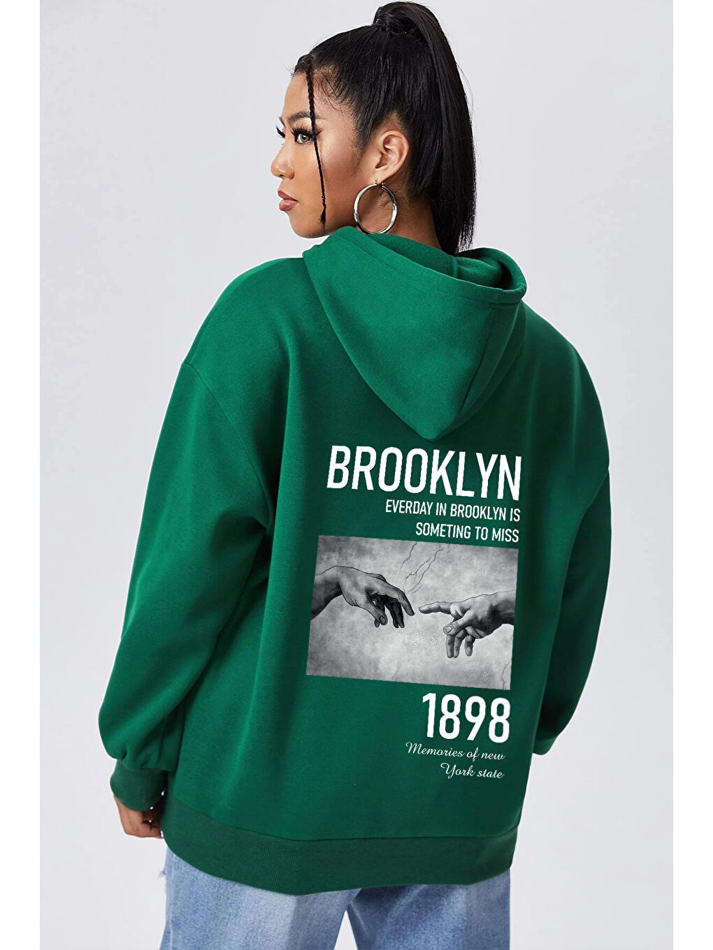 uyguntarz Yeşil Unisex Oversize 1898 Brooklyn Baskılı Sweatshirt