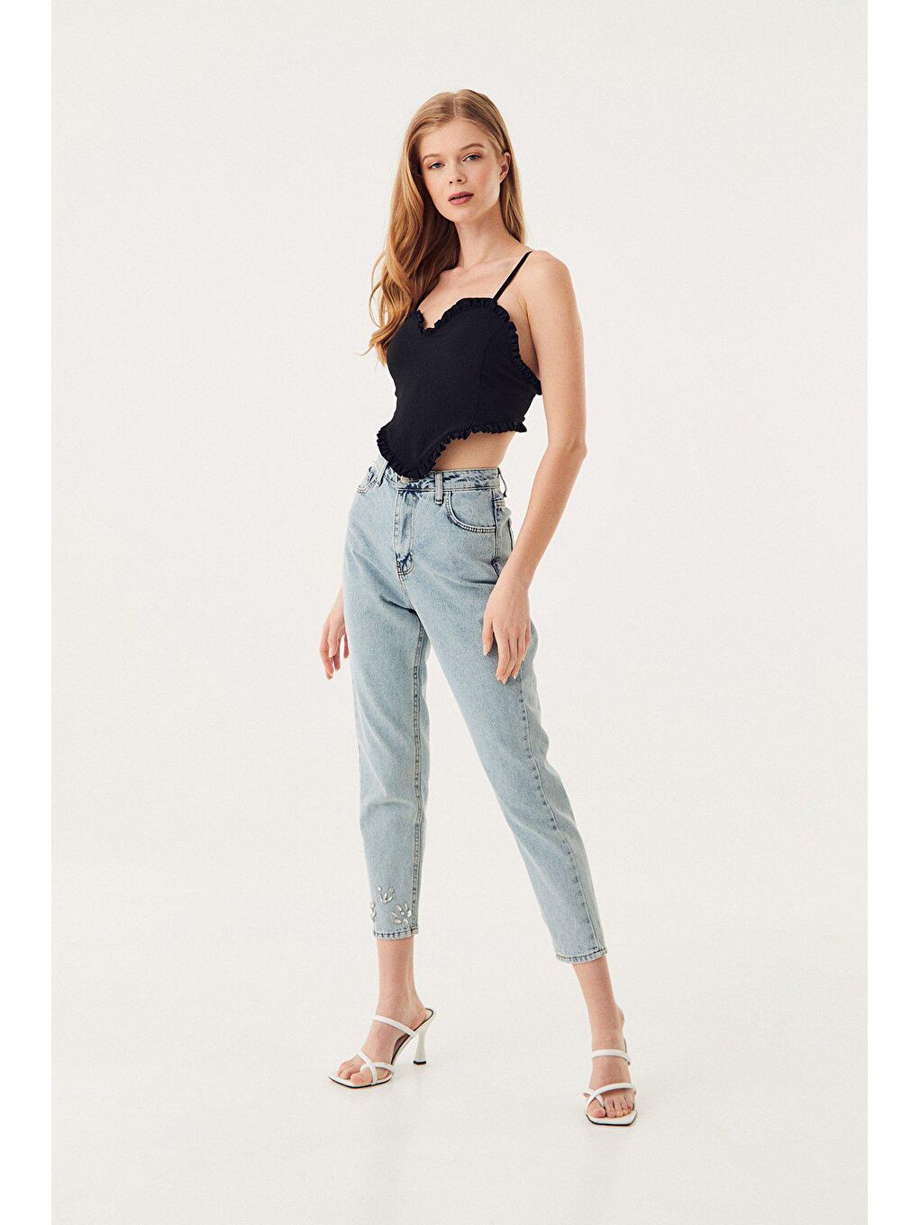 Siyah Askılı Fırfır Detaylı Crop Büstiyer-3