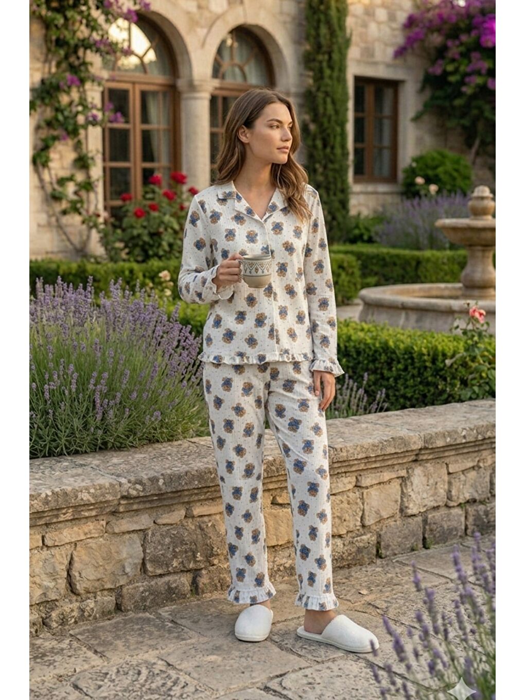 Kahverengi Bürümcük Dokulu Düğmeli Pijama Takım Ayıcık-1