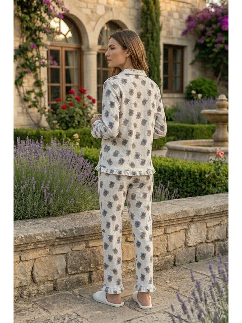 Kahverengi Bürümcük Dokulu Düğmeli Pijama Takım Ayıcık-3