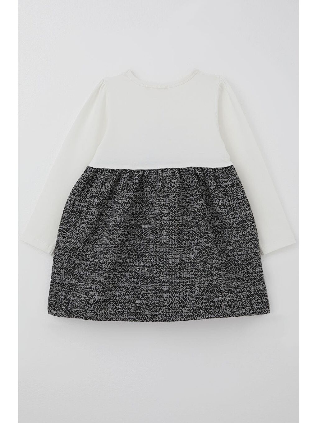 Kız Çocuk Uzun Kollu Elbise Kelebekli Yazı Baskılı Fiyonk Detaylı Ekru (2-6 Yaş)-1