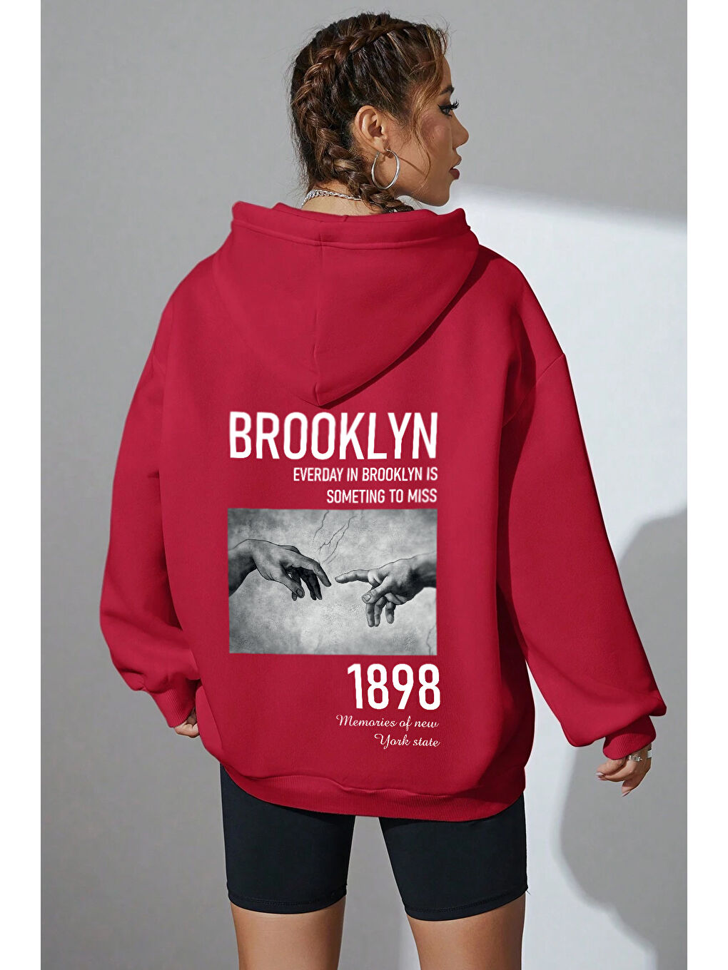 uyguntarz Kırmızı Unisex Oversize 1898 Brooklyn Baskılı Sweatshirt