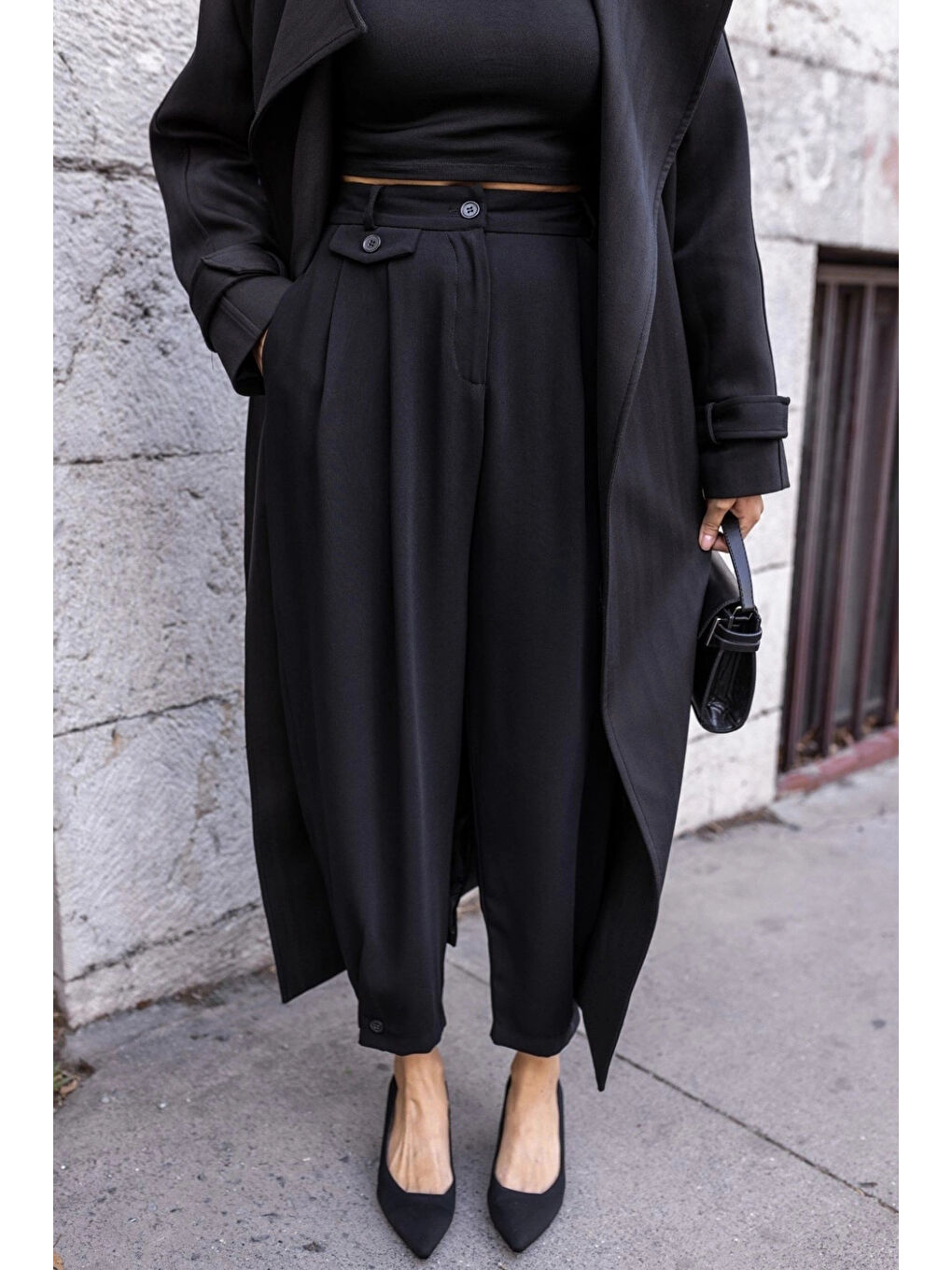 Kadın Siyah Yüksek Bel Pantolon 1436-1