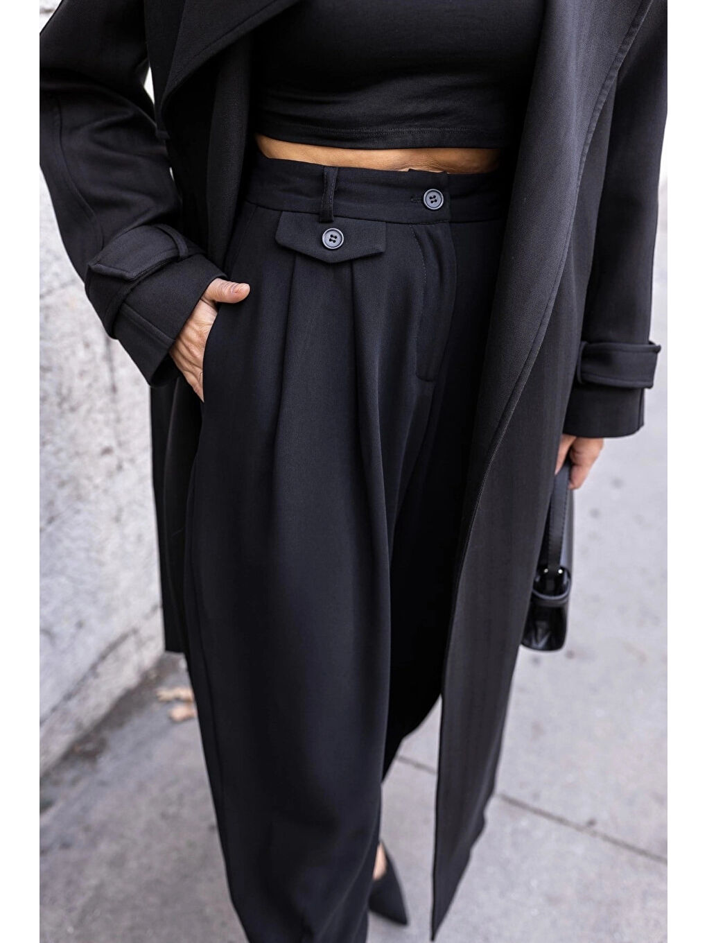 Kadın Siyah Yüksek Bel Pantolon 1436-2