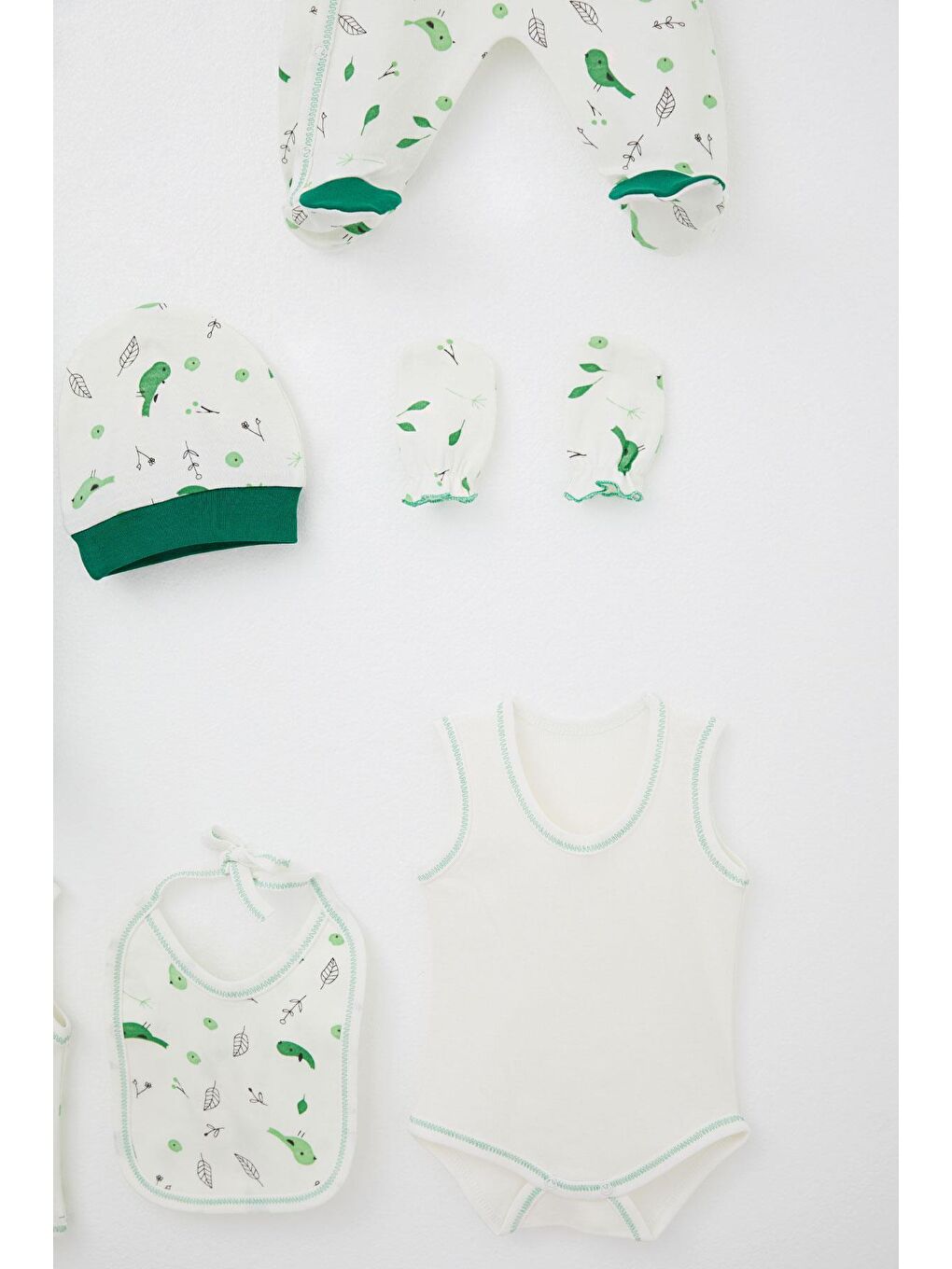 Kız Bebek Hastane Çıkışı 8 Li Bahar Temalı Sevimli Minik Serçe Desenli Ekru (0-3 Ay)-5