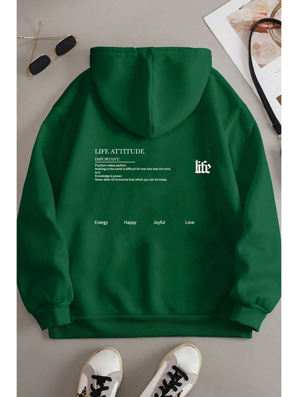 uyguntarz Yeşil Unisex Oversize Life Baskılı Sweatshirt