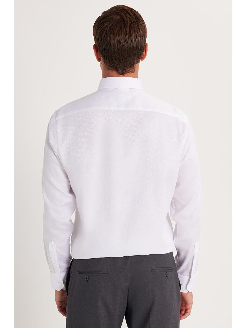 Slim Fit Beyaz Non-Iron %100 Pamuk Doğa Dostu Ekoteks Belgeli Ütü Gerektirmez Gömlek-4