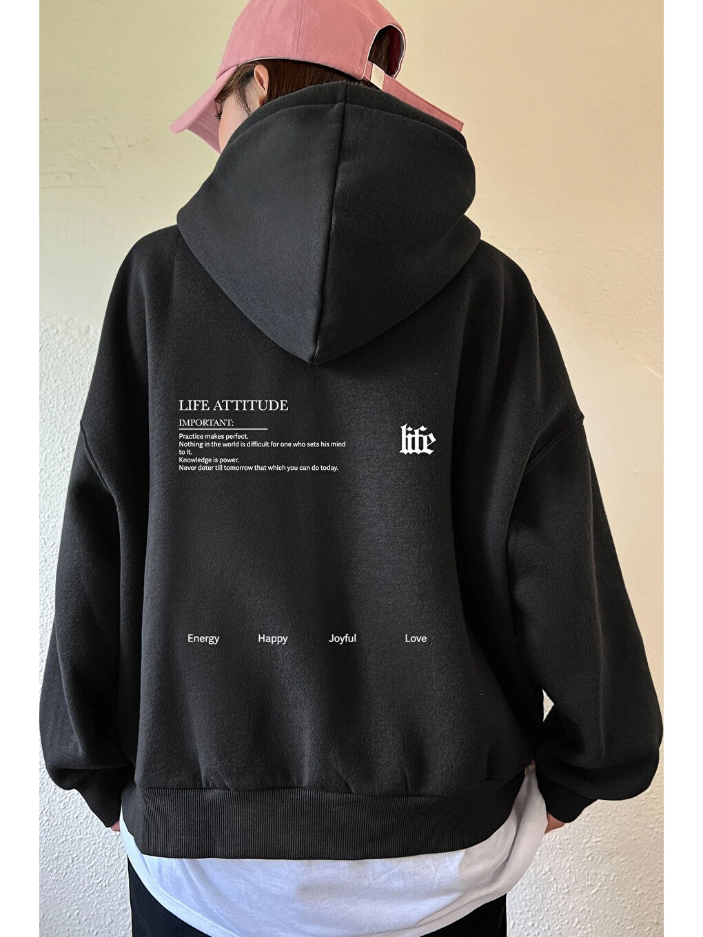 uyguntarz Siyah Unisex Oversize Life Baskılı Sweatshirt