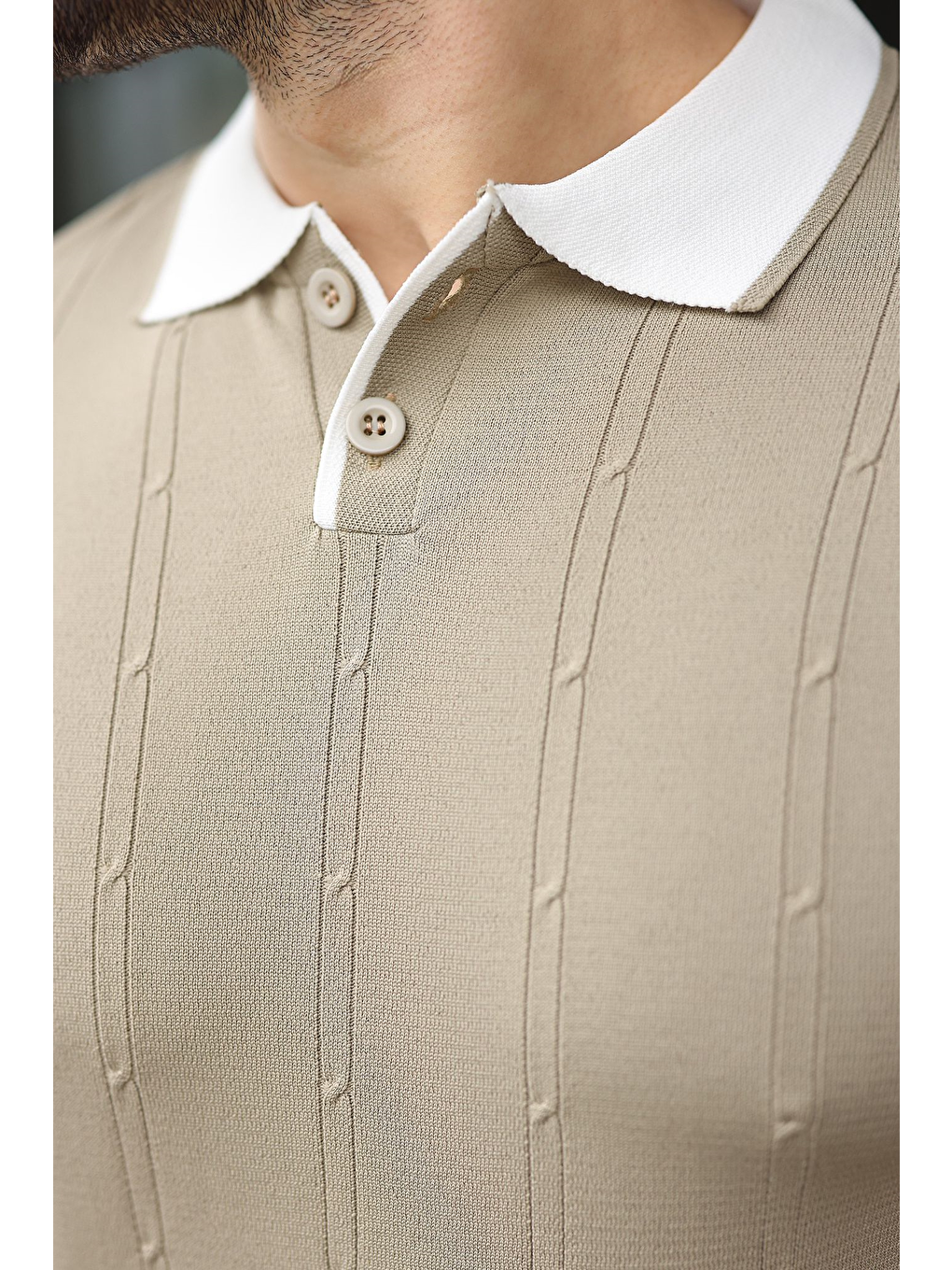 Bej Vizon Polo Yaka Triko Erkek Tişört E7470-2