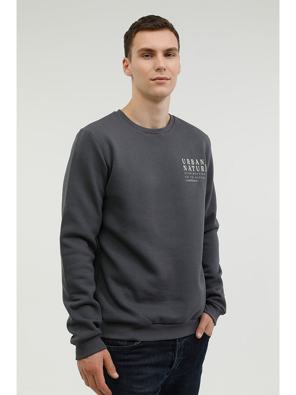 Gri M-CG555 NATURE BACK PRINT  Erkek Sweatshirt