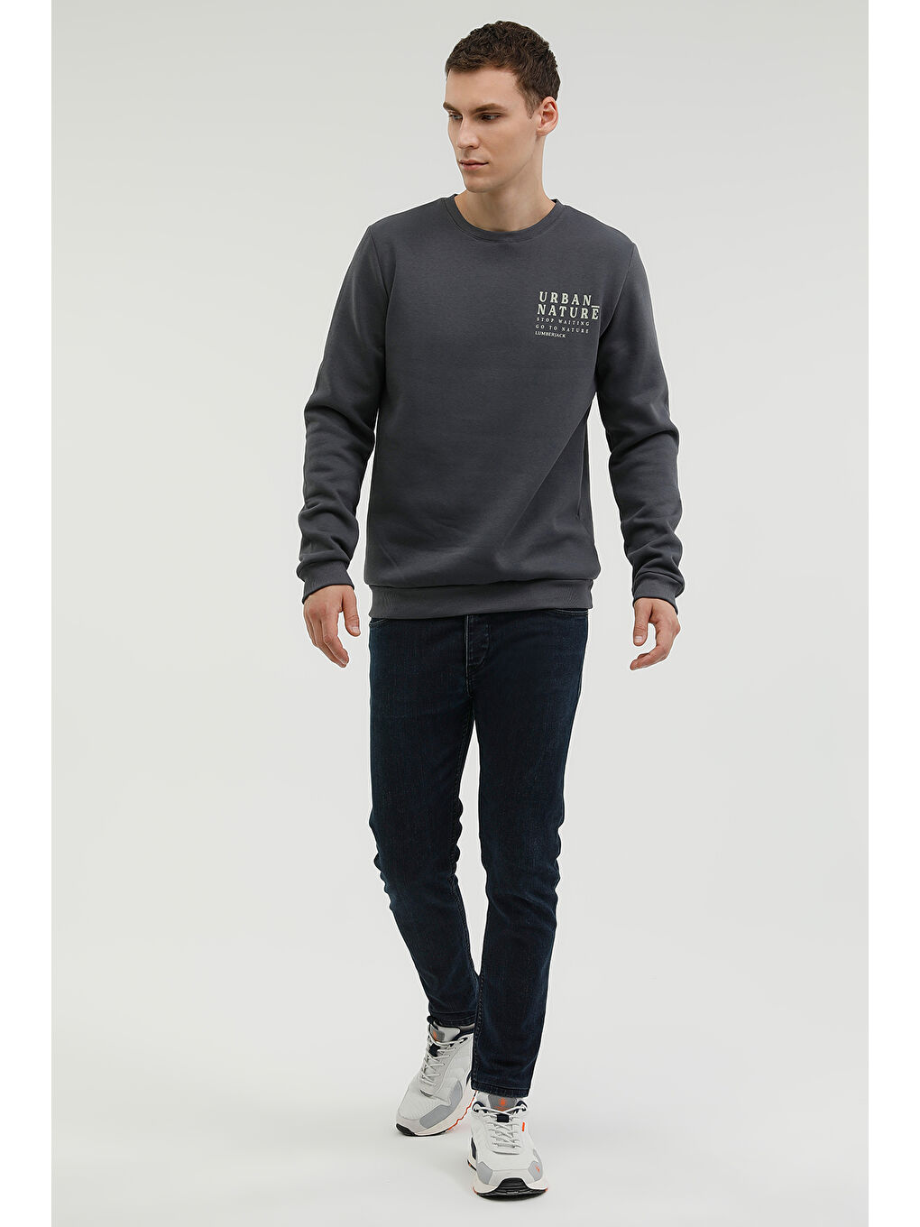 Gri M-CG555 NATURE BACK PRINT  Erkek Sweatshirt-2