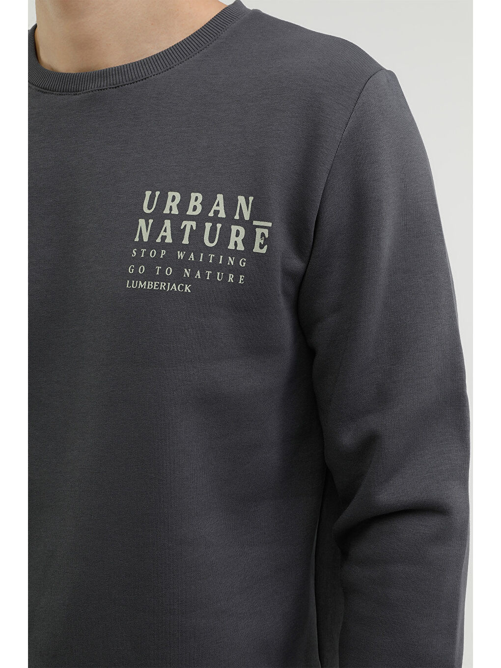 Gri M-CG555 NATURE BACK PRINT  Erkek Sweatshirt-3