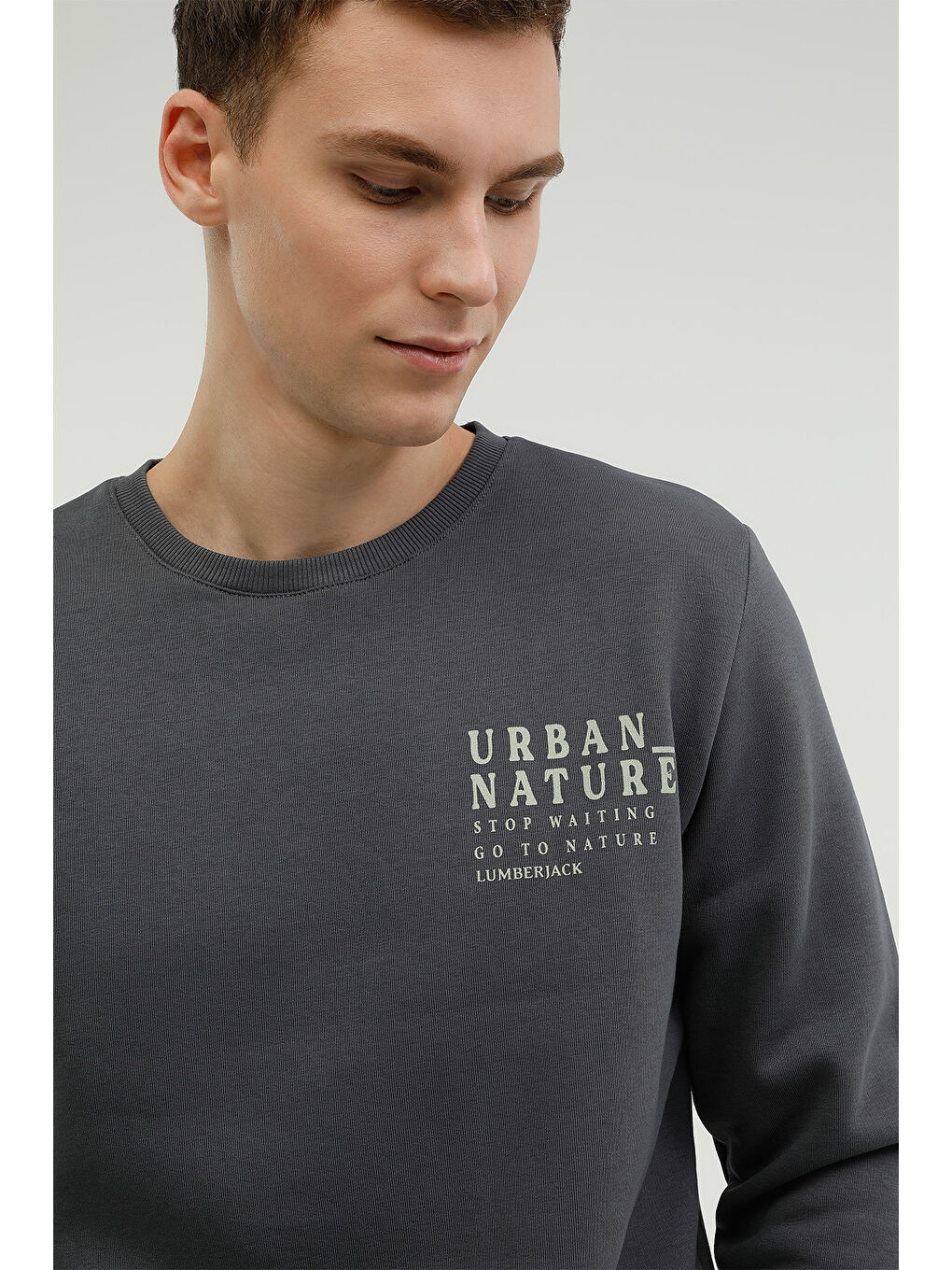 Gri M-CG555 NATURE BACK PRINT  Erkek Sweatshirt-4