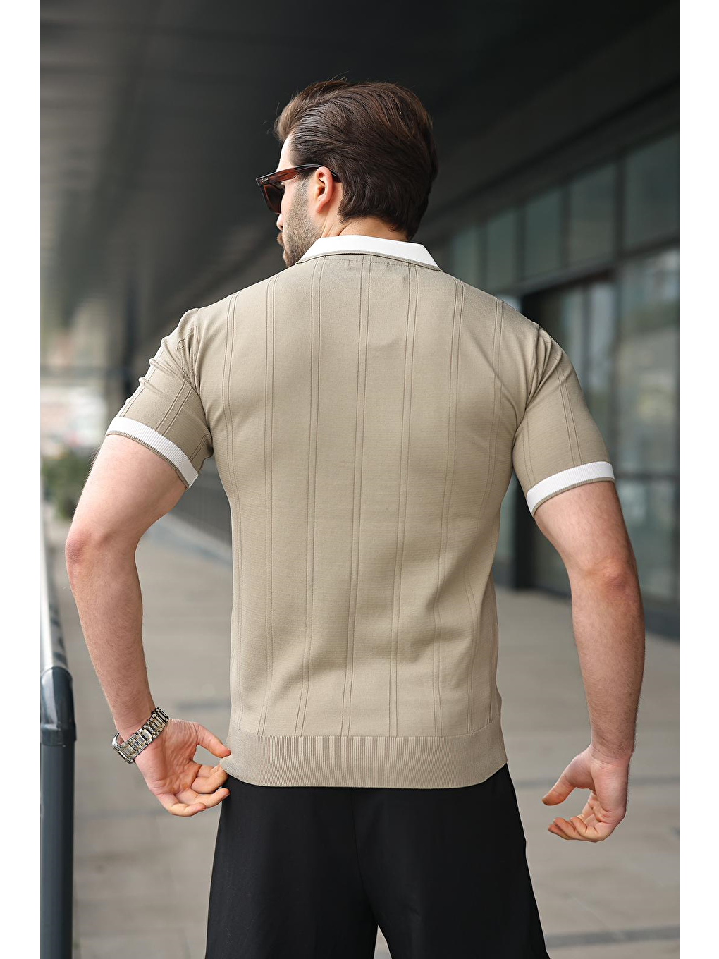 Bej Vizon Polo Yaka Triko Erkek Tişört E7470-3