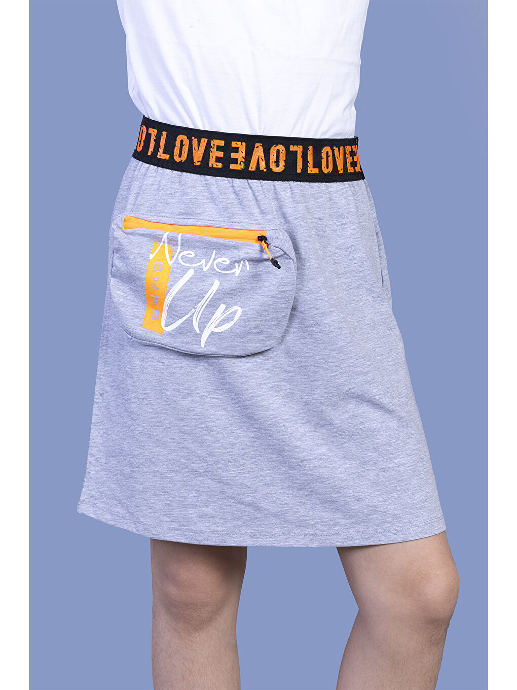 Gri Kız Çocuk Baskılı Çanta Detaylı Etek