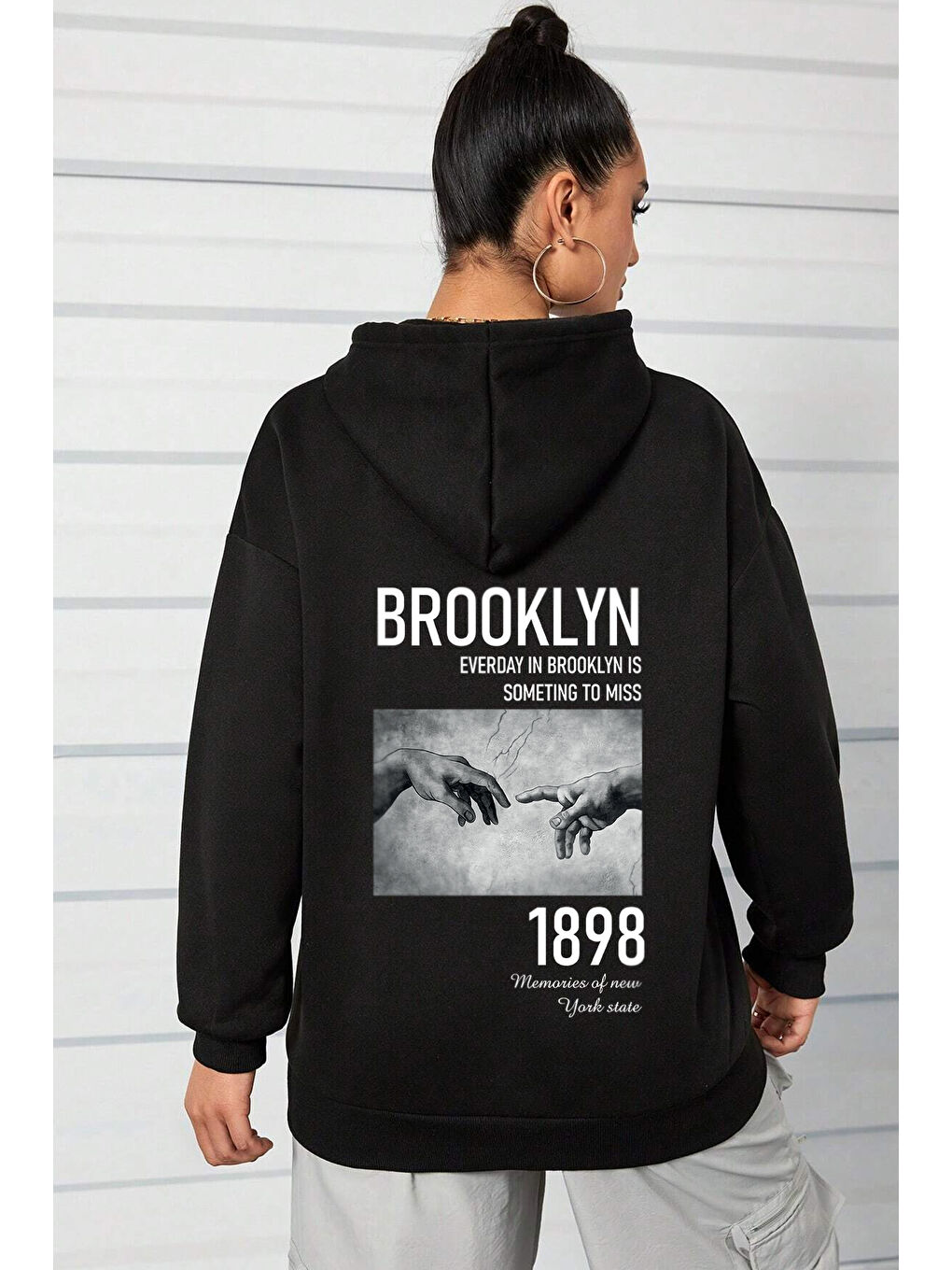 uyguntarz Siyah Unisex Oversize 1898 Brooklyn Baskılı Sweatshirt