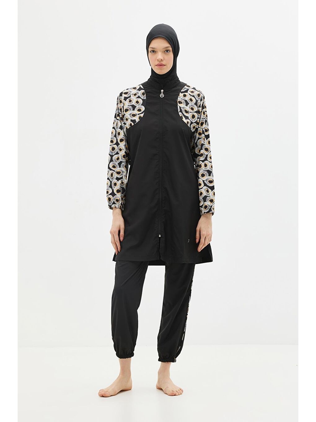 Paraşüt Kumaş 4’Lü Tesettür Mayo 6168 Siyah-1