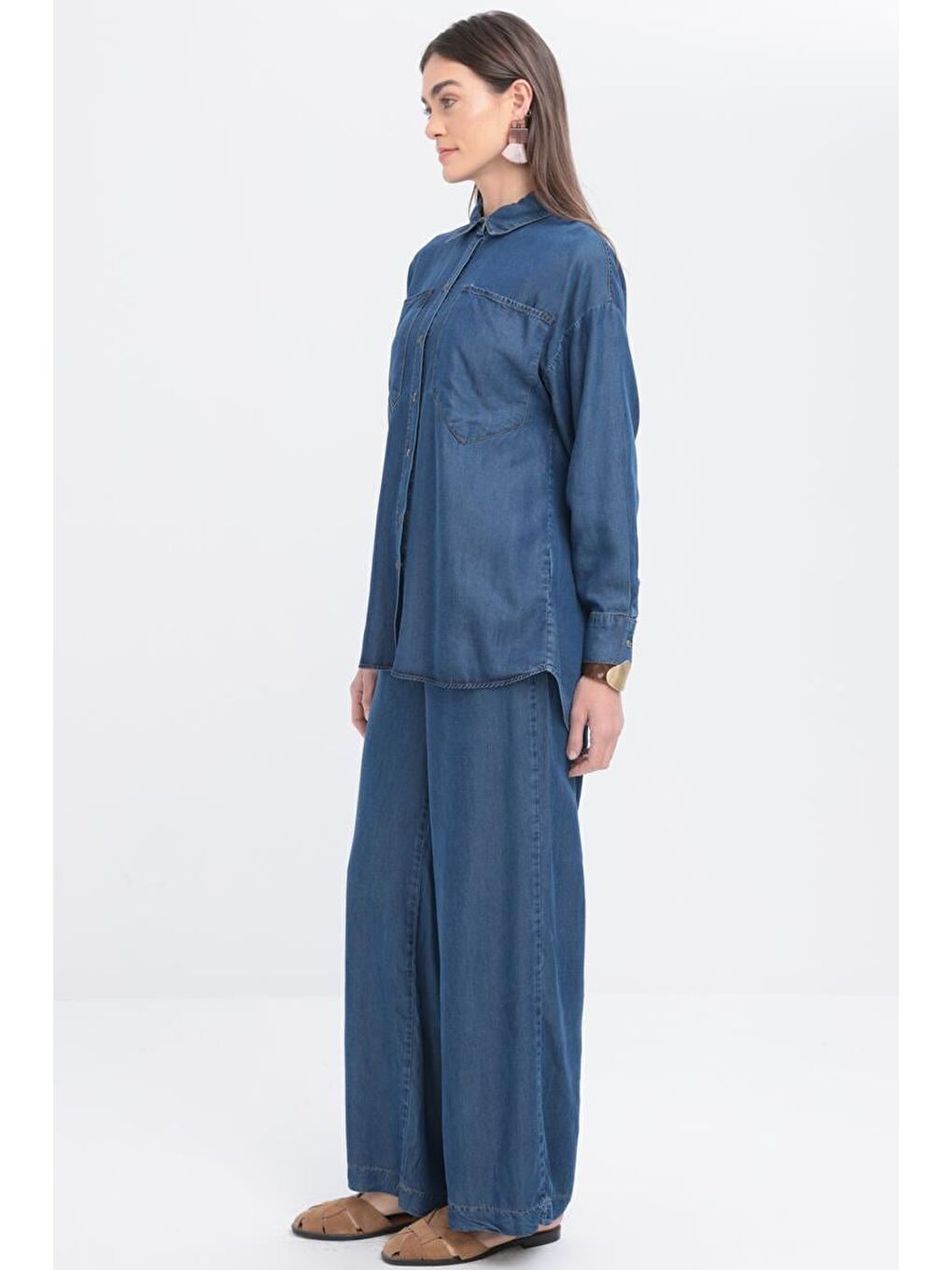 Koyu Mavi-Büyük Cepli Denim Pantolonlu Takım-1