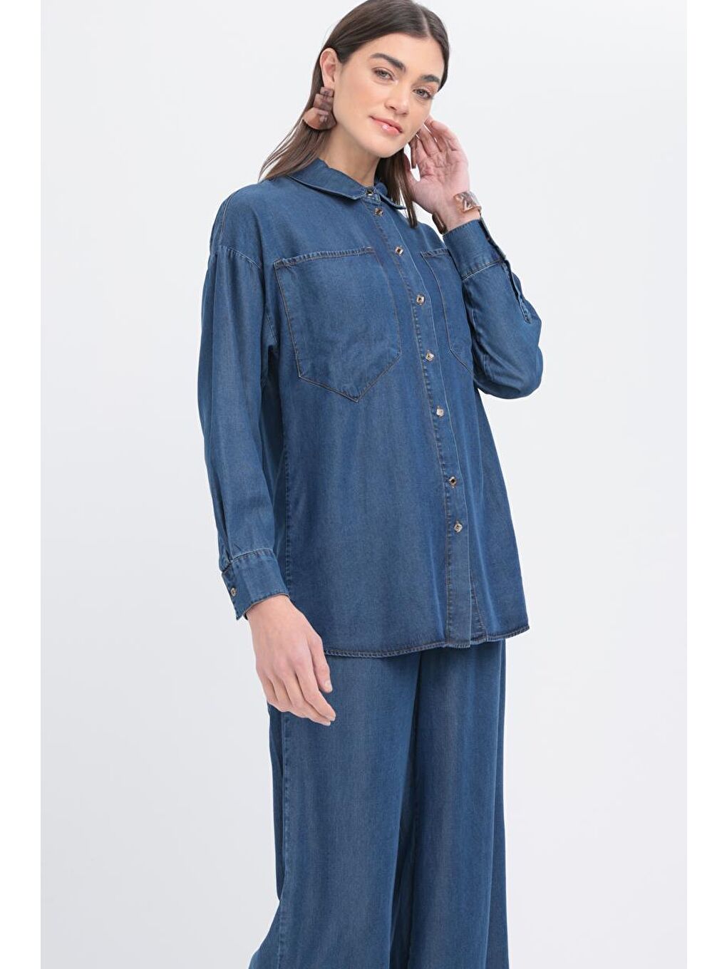 Koyu Mavi-Büyük Cepli Denim Pantolonlu Takım-3