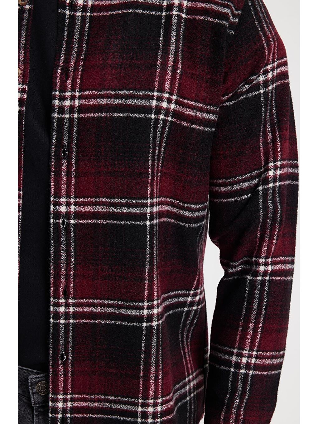 Bordo Erkek Slim Fit Dar Kesim Kareli Kışlık Oduncu Gömlek-3