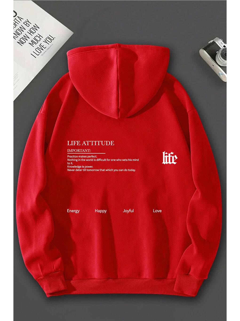 uyguntarz Kırmızı Unisex Oversize Life Baskılı Sweatshirt