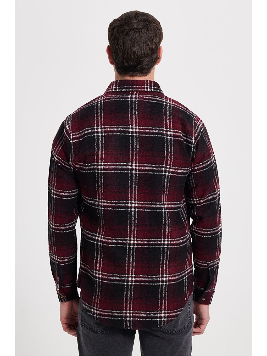 Bordo Erkek Slim Fit Dar Kesim Kareli Kışlık Oduncu Gömlek-5