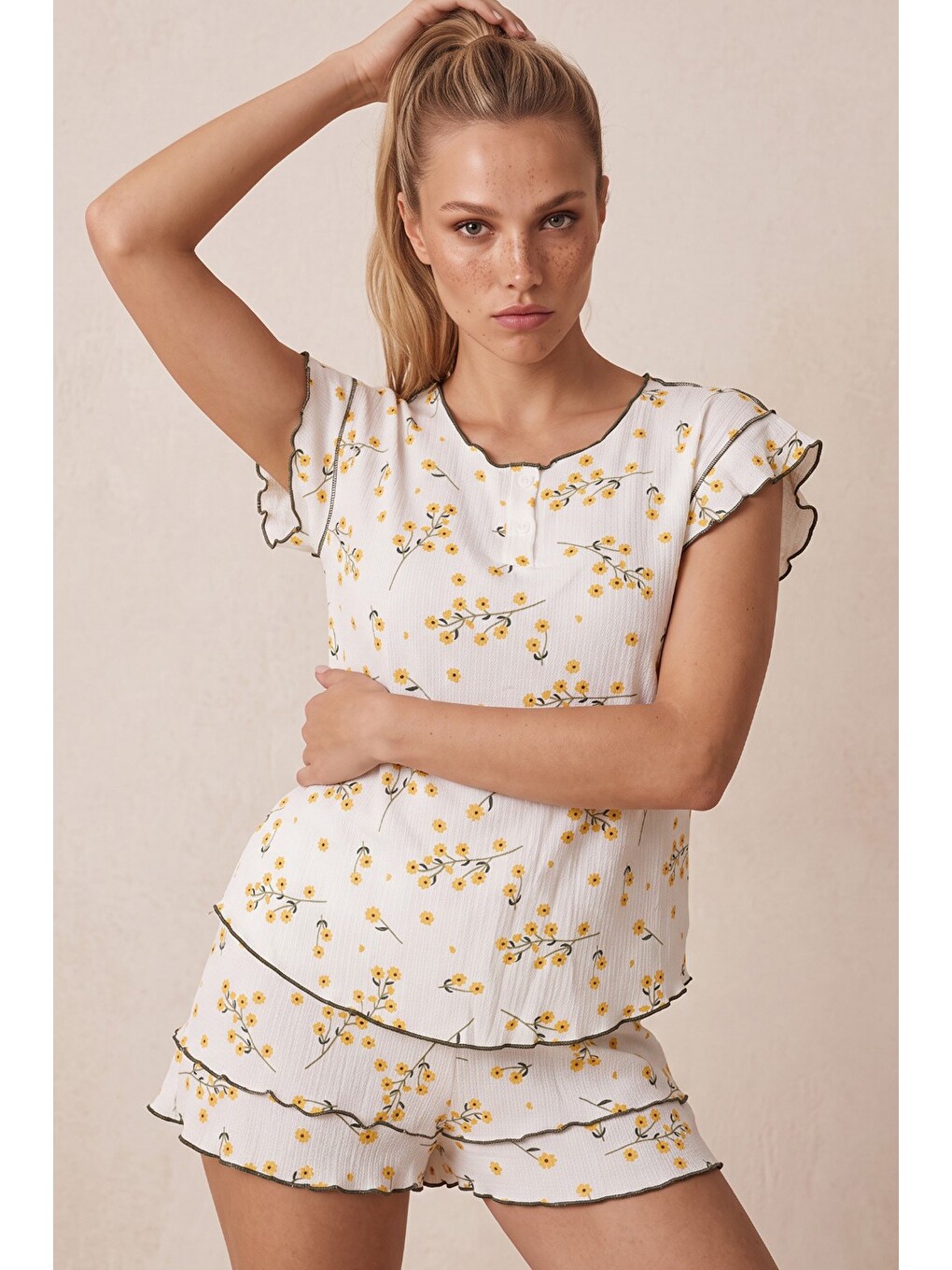 Karışık Bürümcük-krınkıl Şortlu Pijama Takım 26120175