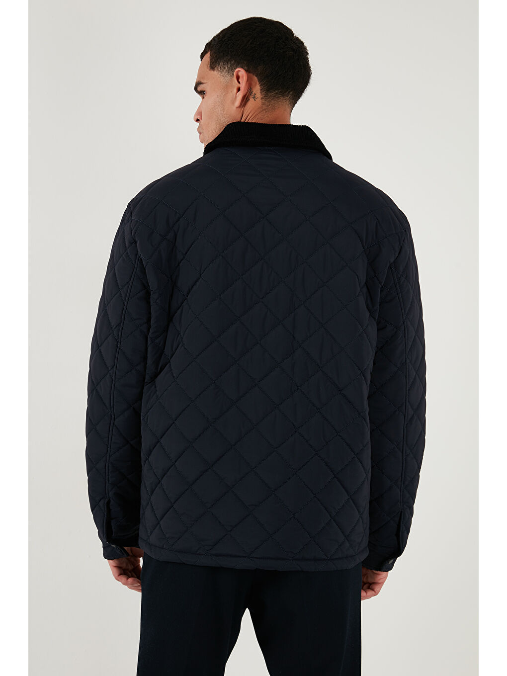 Lacivert Kapitoneli Regular Fit Kadife Detaylı Mont 497LEROY-6