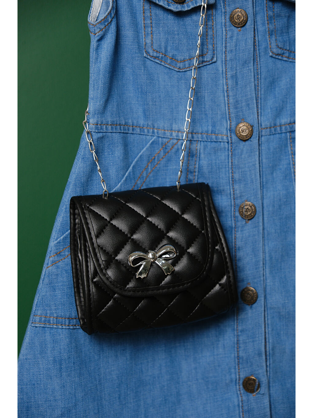 Turkuaz Kız Çocuk Çantalı Jean Elbise ELB 2210-3