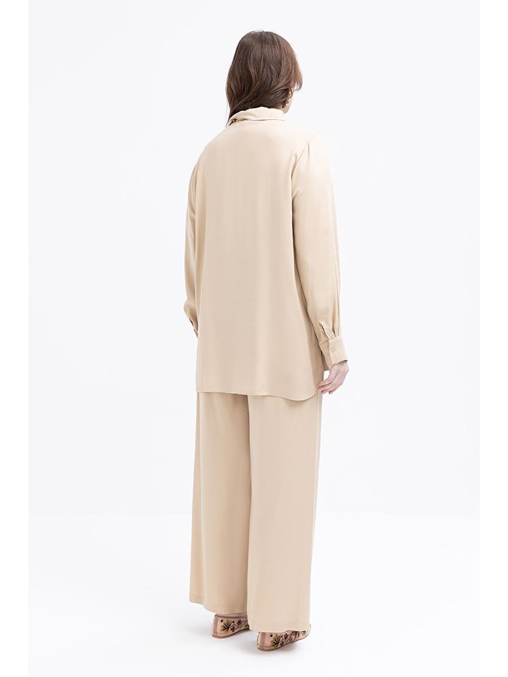 Bej-Cep Detaylı Büyük Beden Pantolonlu Takım-3