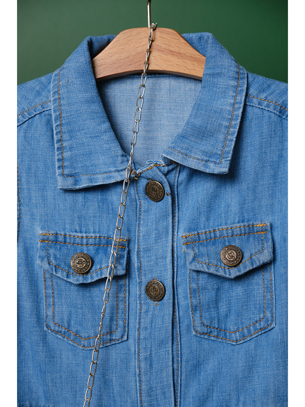 Turkuaz Kız Çocuk Çantalı Jean Elbise ELB 2210-4