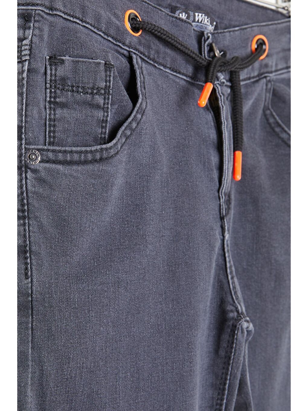 Gri Füme Beli Bağcıklı Erkek Çocuk Jean Pantolon 16218-1