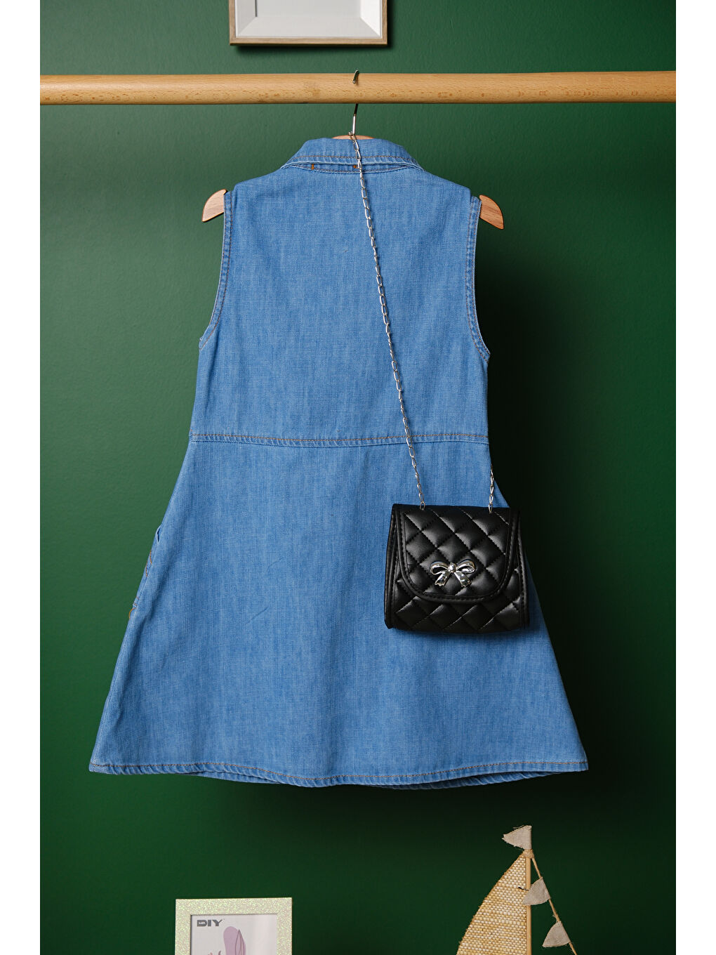 Turkuaz Kız Çocuk Çantalı Jean Elbise ELB 2210-5