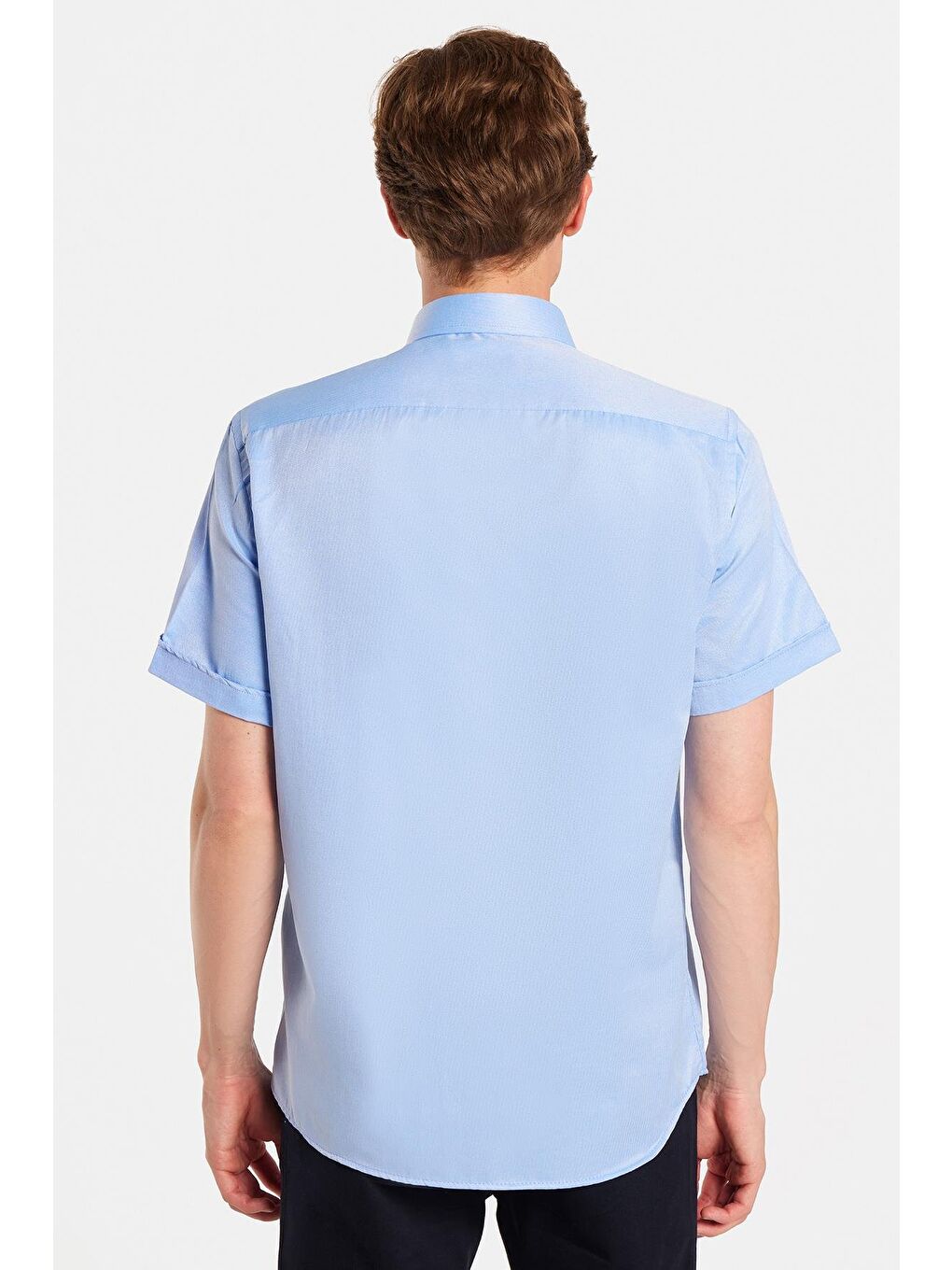 Erkek Regular Fit Klasik Kesim Kısa Kollu Pamuklu Tek Cepli Armürlü Mavi Gömlek-4