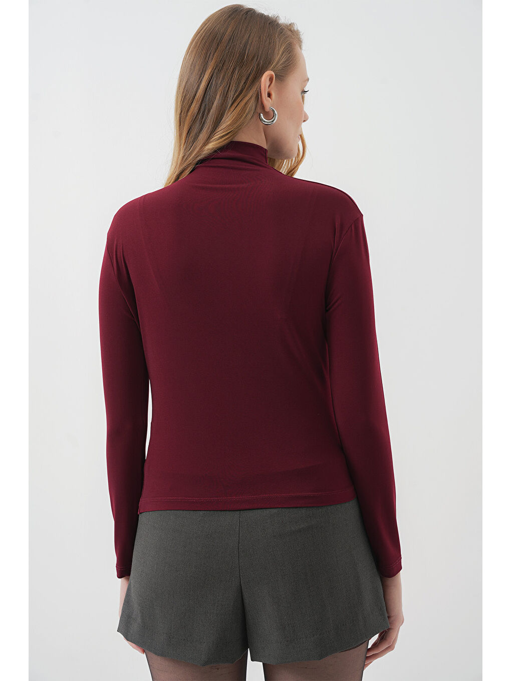 925 Büzgü Detaylı Sandy Bluz - Bordo-5