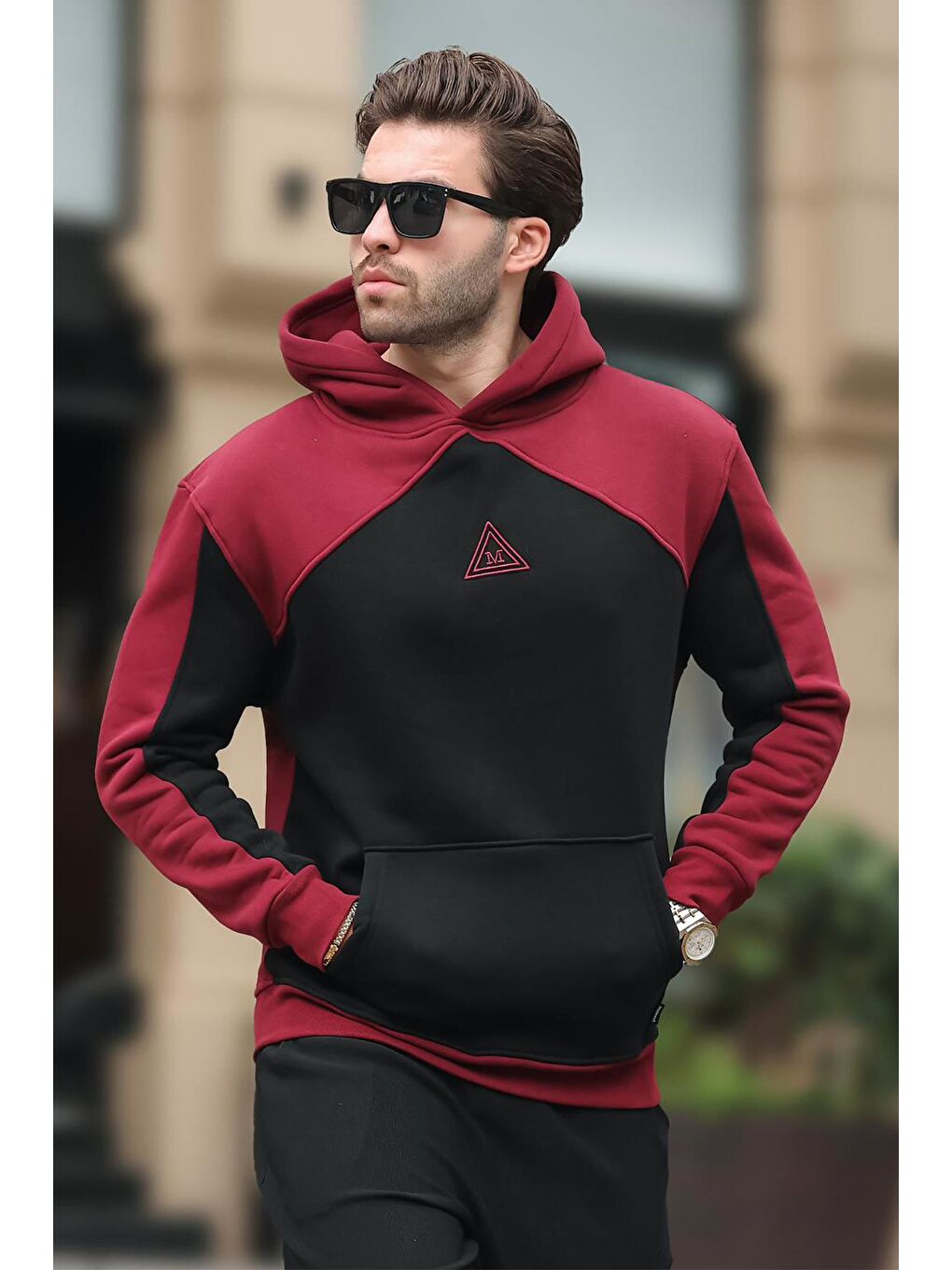 Madmext Bordo Kapüşonlu Cep Detaylı Nakışlı Sweatshirt E7085 - 1