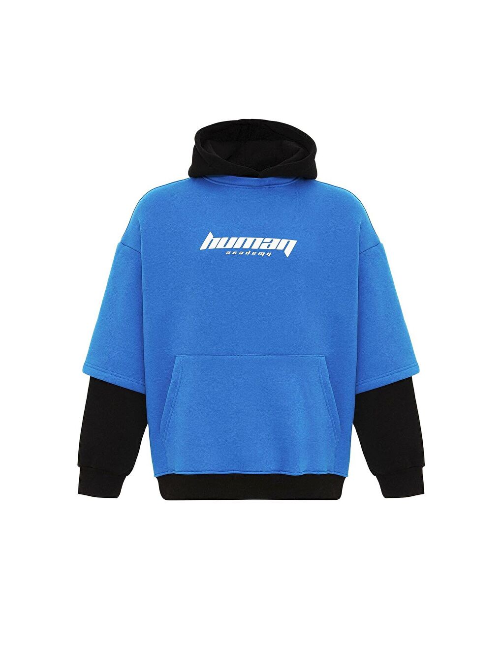 Baskılı Çift Kol Detaylı Oversize Hoodie Turkuaz-1