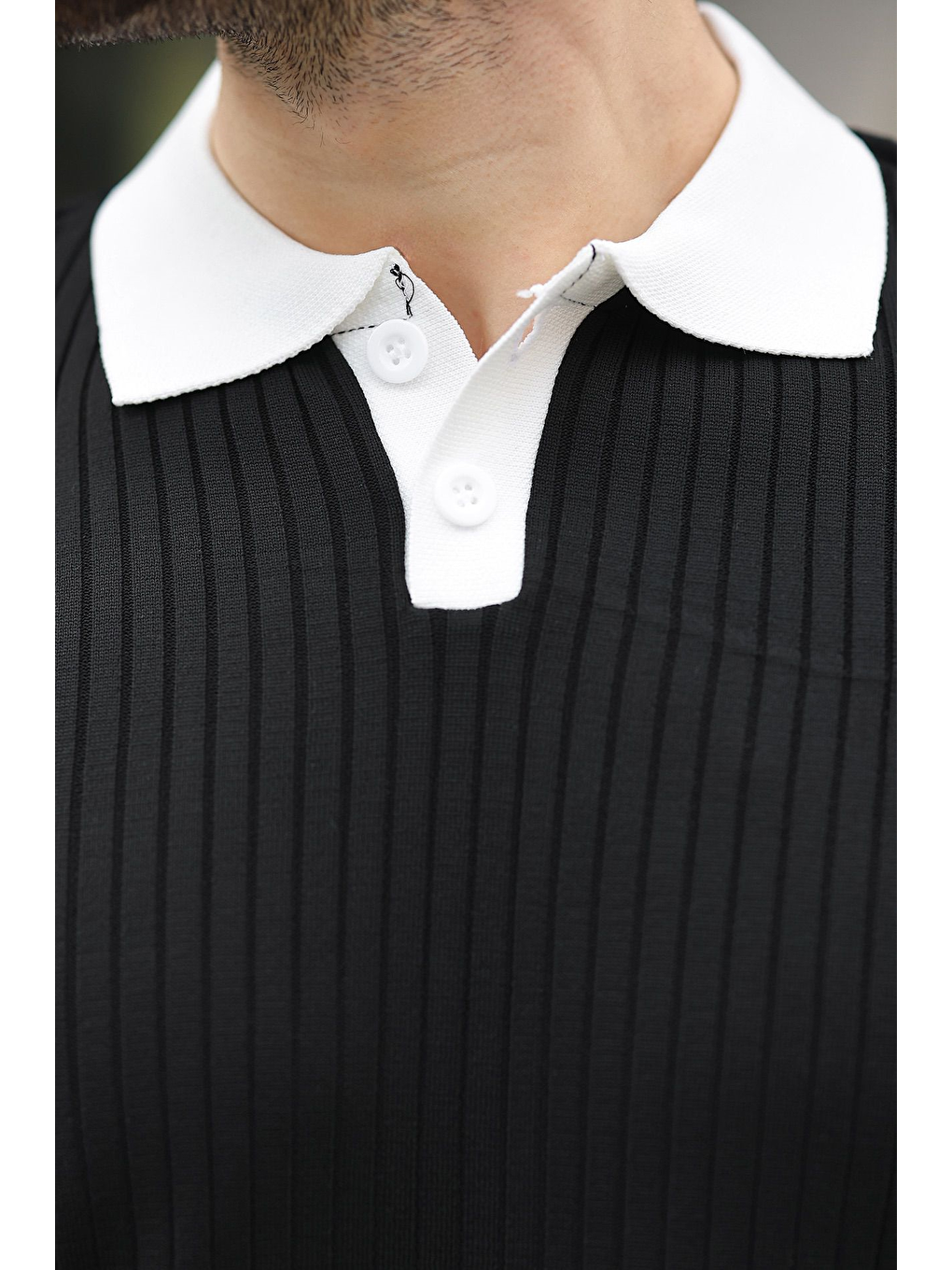 Siyah Polo Yaka Triko Erkek Tişört E7471-3