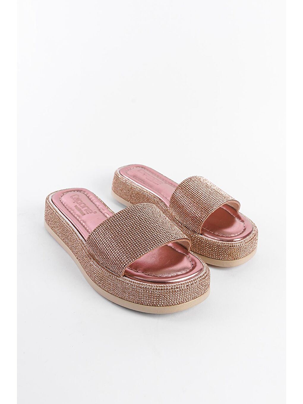 Pembe Dolgu Topuklu Taşlı Kadın Terlik